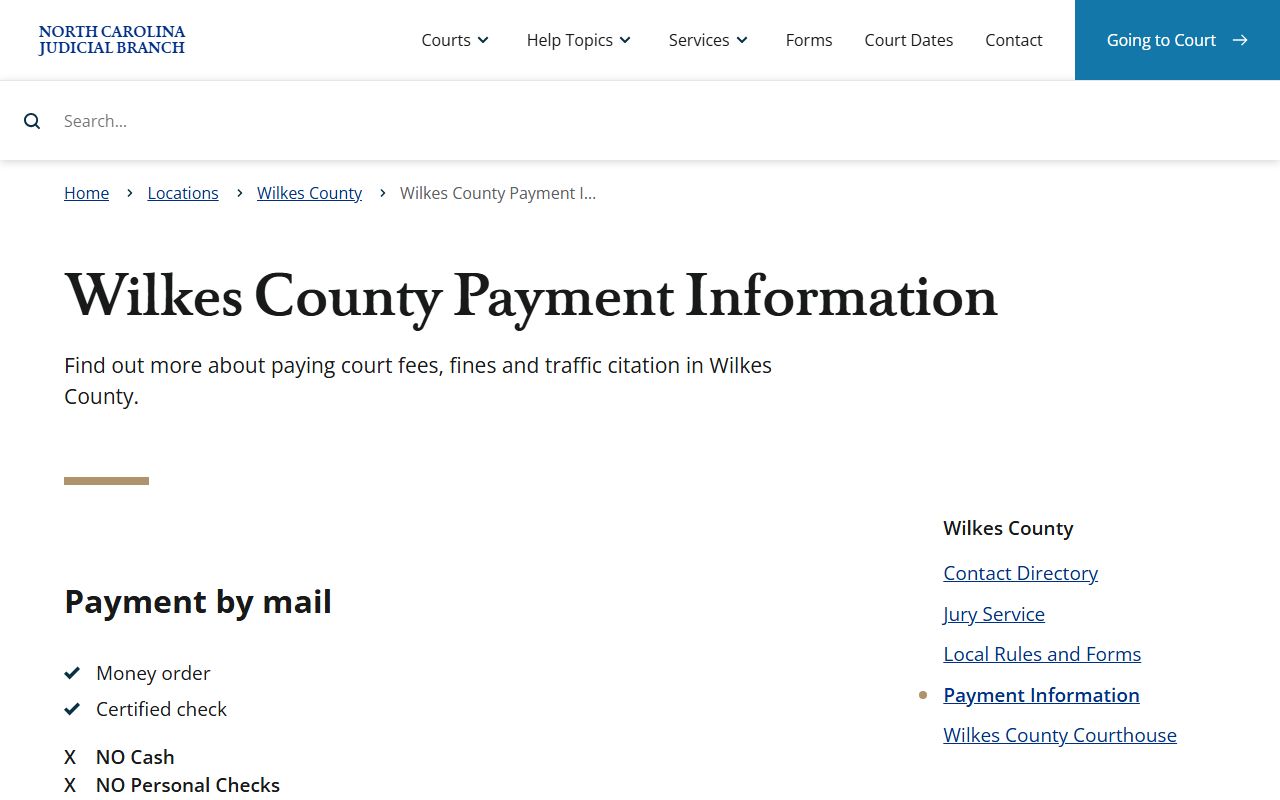 Wilkes County Clerk of Superior Court payment information