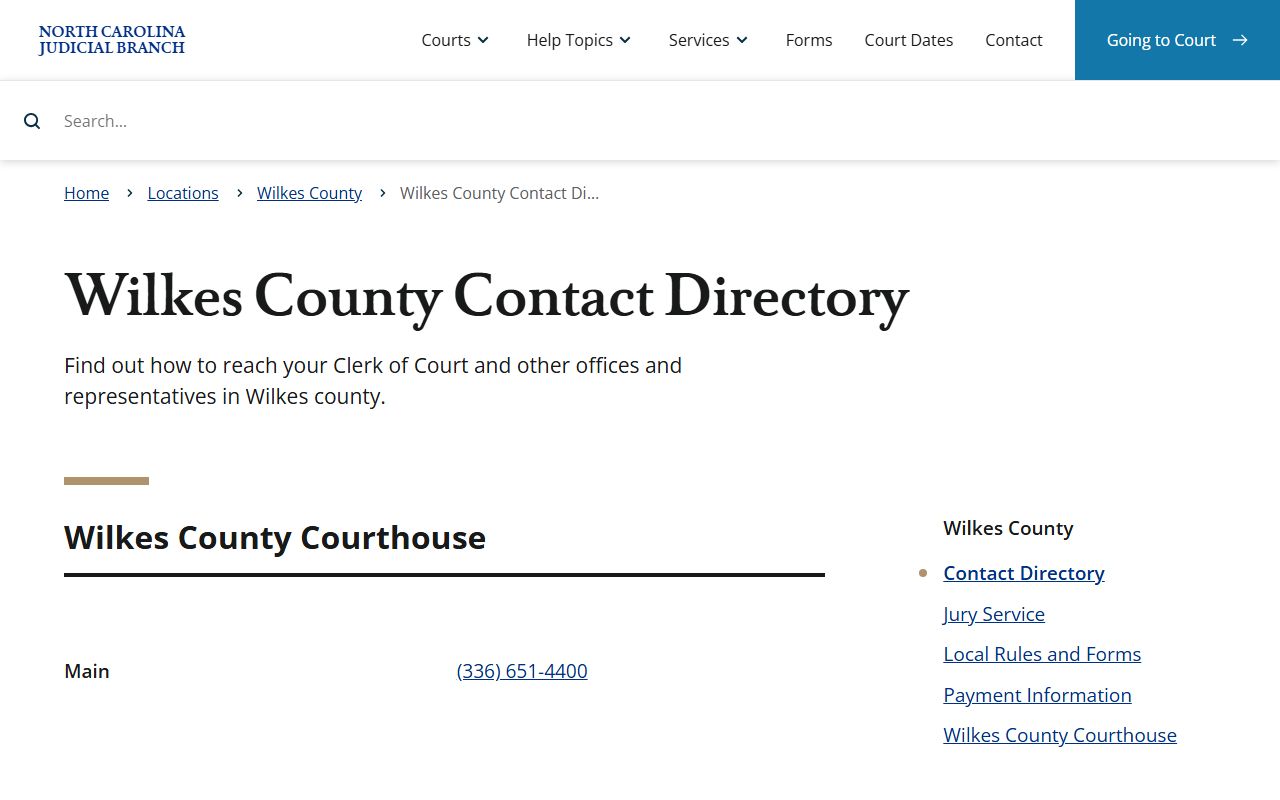 Wilkes County Clerk of Superior Court contact directory