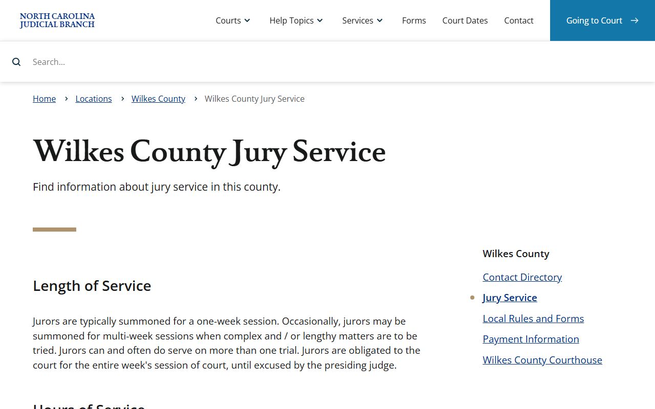 Wilkes County court dockets jury service information