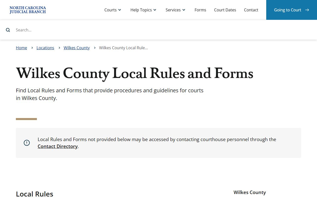 Wilkes County court dockets local rules and forms