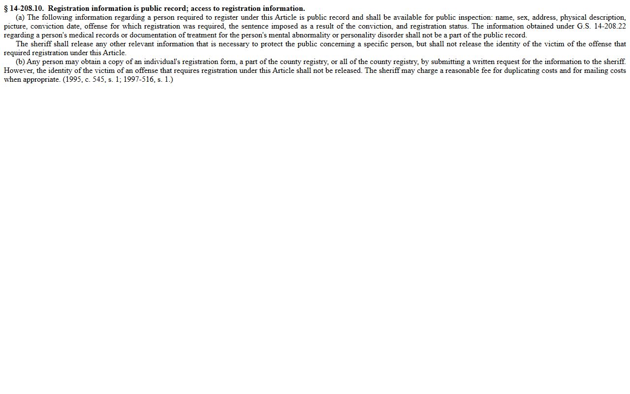 Wilkes County criminal court records sex offender registry statute