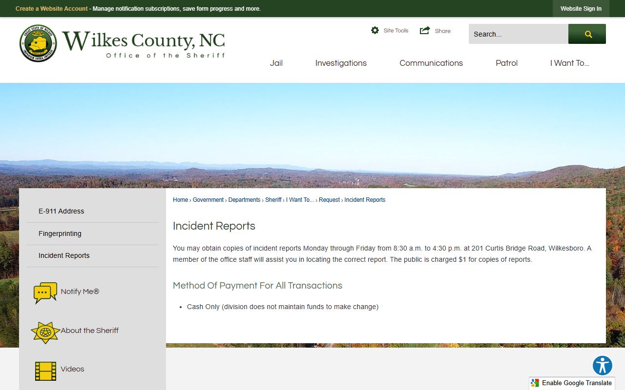 Wilkes County criminal court records sheriff incident reports
