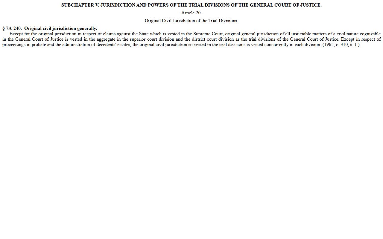 Wilkes County Superior Court and District Court trial division statute