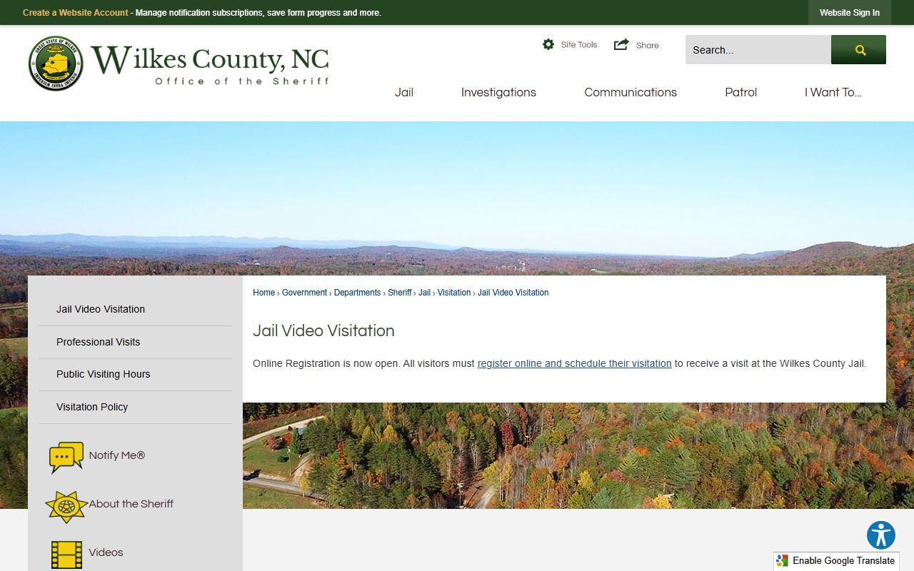 Wilkes County inmate records jail video visitation registration