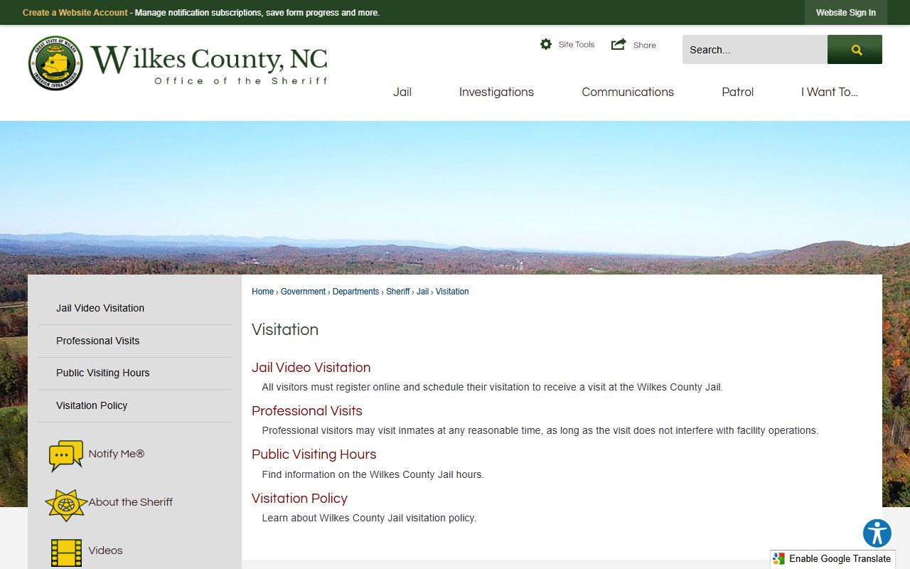 Wilkes County inmate records jail visitation hub