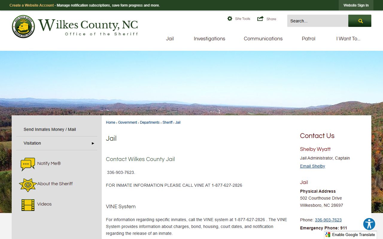 Wilkes County inmate records jail information page