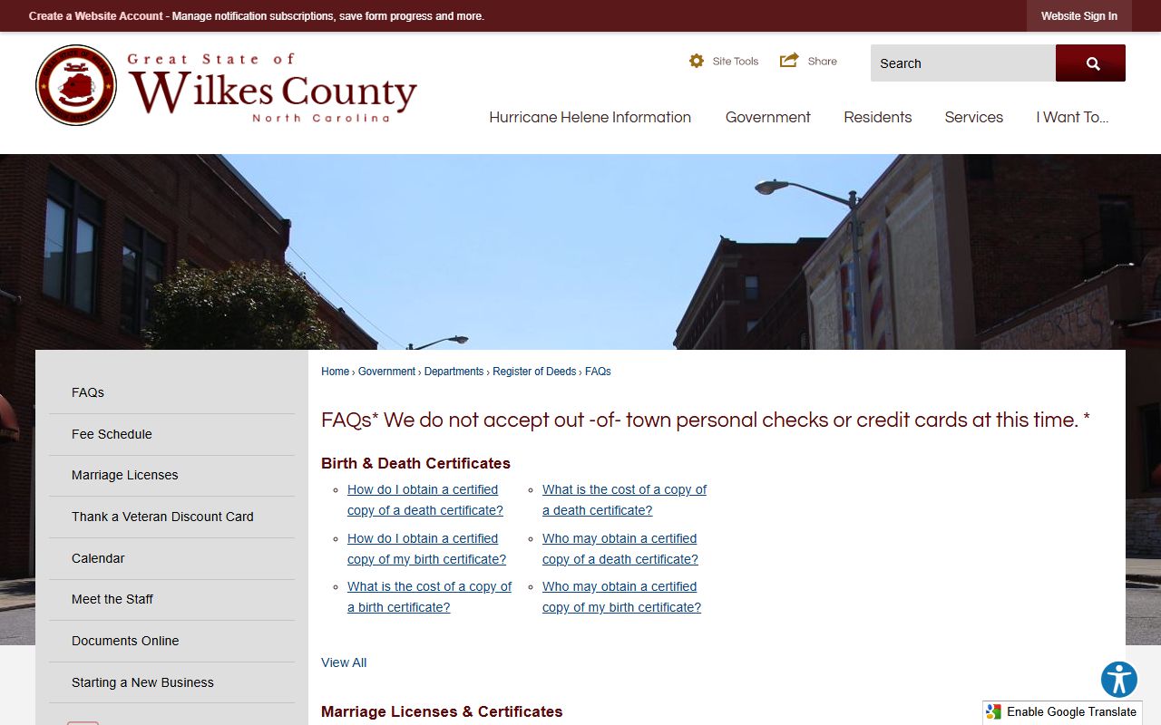 Wilkes County marriage records Register of Deeds FAQ