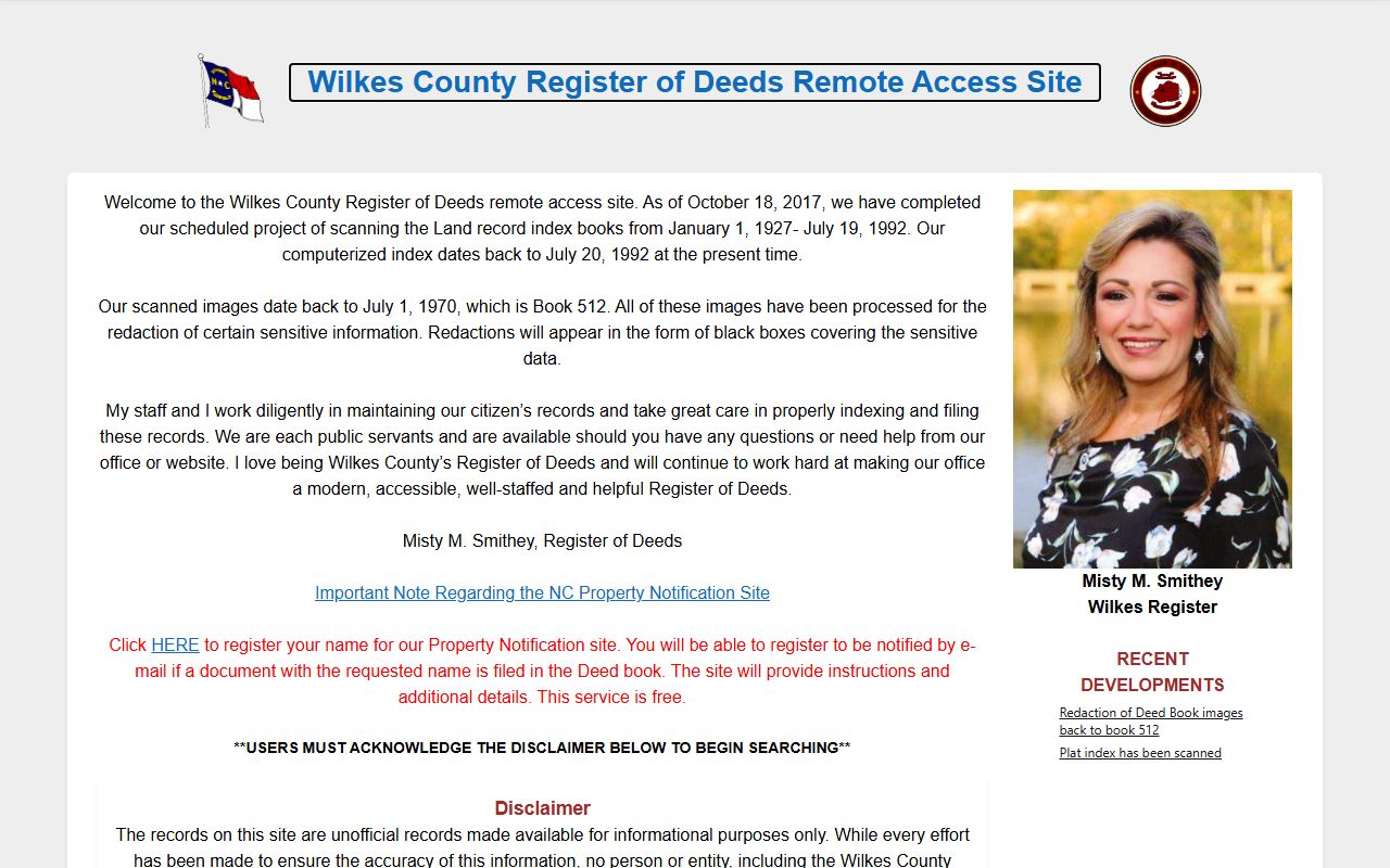 Wilkes County probate records Register of Deeds online records